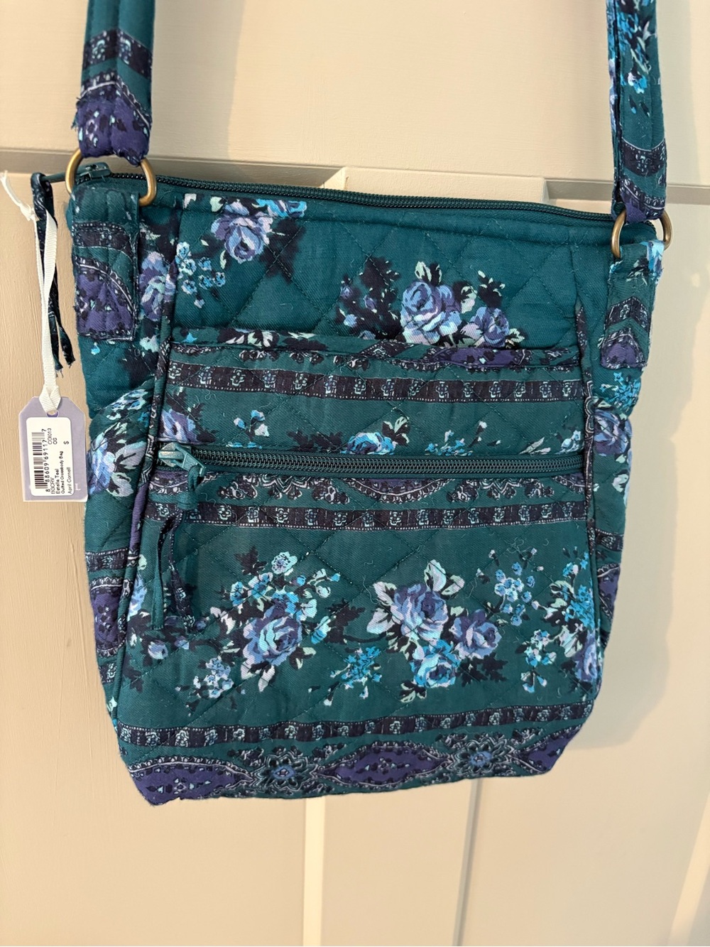 April Cornell Teal Floral Quilted Crossbody Bag